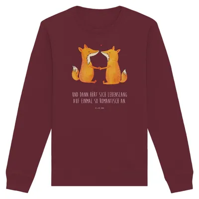 Produktbild von Mr. & Mrs. Panda Baumwoll Pullover Füchse Liebe Größe S - Burgundy - Geschenk, Partner, Sweater, Fuchs, Bio, Ehe, Freundin, Sweatshirt, Pulli