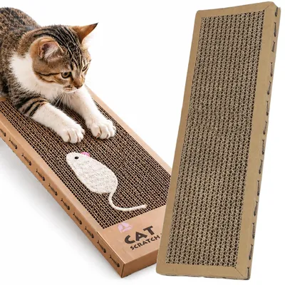 Obrázok produktu pre Škrabadlo pre mačku kartónové ležadlo horizontálne 37x12,5 cm nízke škrabadlo z vlnitej lepenky