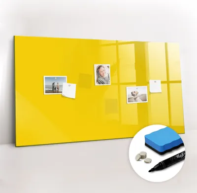 Produktbild von Magnetpinnwand Memoboard - Zubehörsatz - Schwarzer Marker + Schwamm + Magnete - 120 x 60 cm - Hellgelbe Farbe