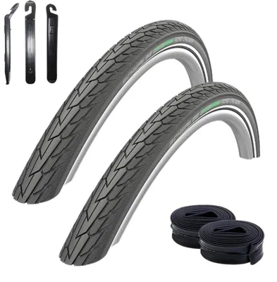 Produktbild von 2 x Schwalbe Road Cruiser Fahrradreifen K-Guard 28 x 1,40 (37-622) Schwarz/Reflex + 2 x Schwalbe AV17 Schläuche inkl. Reifenheber