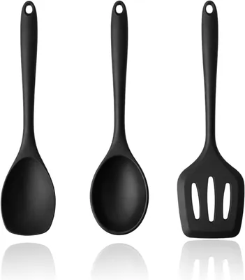 Produktbild von Küchenlöffel hitzebeständig Silikon 30 cm, 3 Stück, zum Kochen und Servieren