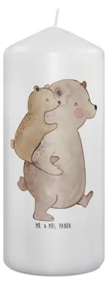 Produktbild von Mr. & Mrs. Panda Kerze Papa Bär 19 x 8 cm - Weiß - Geschenk, Vatertag, Muttertag, Erinnerungslicht, Geburtstag, Bedruckte, Blockkerze, Stumpenkerze, Erinnerungskerze