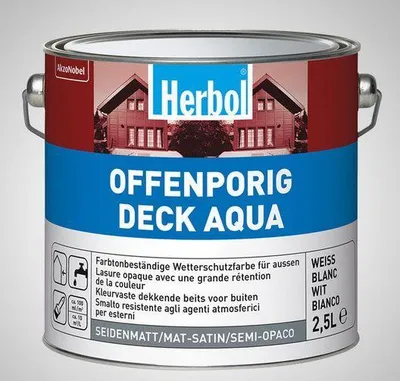 Produktbild von Herbol Offenporig-Deck, Farbe, Fertig gemischt, Holz, Weiß, Seidenmatte Oberflächenbehandlung, Weiß