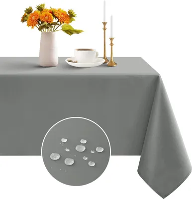 Obrázek produktu pro Romanstile ubrus omyvatelný šedý 240 x 140 cm vodoodpudivý ubrus módní dekorace pro zimu, podzim, oslavy, jídelna, Vánoce, venkovní, narozeniny, večeře, večírky, hotel