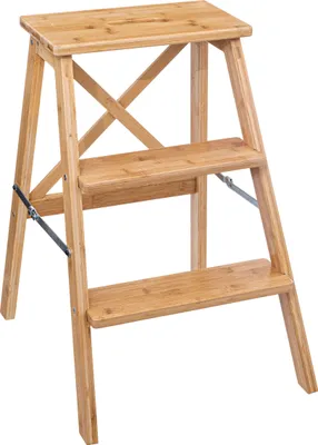 Zdjęcie produktu dla Drabina składana, niska, bambusowa, 3 stopnie, 63,5 cm