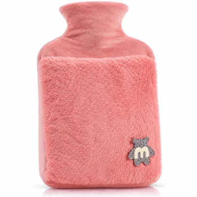 Produktbild von Wärmflasche 2.0L mit Deckel und Kuschelweichem Fellbezug, Kängurutasche - Auslaufsicher, Bettflasche mit weichem Abnehmbarem Bezug (pink)