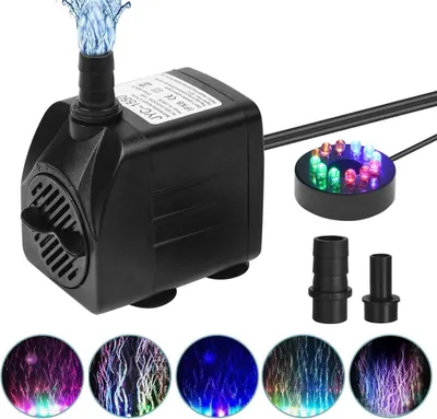 Produktbild von MIAJARD Springbrunnen Pumpe,12 LED Aquariumpumpe mit 4Wechselnden Farben 2Düsen | 15W 800l/h  für Teichpumpe Gartenpumpe, Wasserpumpe Wasserspielpumpe
