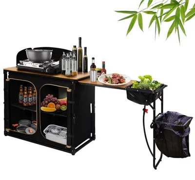 Obrázek produktu pro King Camp Kuchyňská skříňka s bambusovou deskou 100 x 49 x 82 cm
