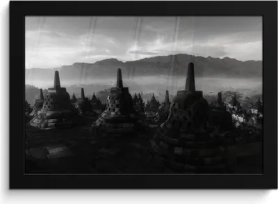 Produktbild von MuchoWow® MuchoWow® Gerahmtes Poster Indonesien - Nebel - Schwarz - Weiß 30x20 cm - Poster mit zchwarzem Bilderrahmen - Kunstdruck - Bild-Poster