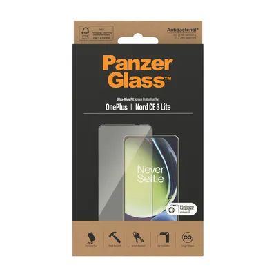 Produktbild von PanzerGlass ® Displayschutz OnePlus Nord CE 3 Lite 5G | Ultra-Wide Fit, OnePlus, OnePlus - Nord CE 3 Lite 5G, Trockene Anwendung, Kratzresistent, Schockresistent, Antibakteriell, Transparent, 1 Stück(e)