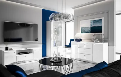 Produktbild von Wohnzimmer-Set "Glamour" Wohnwand 2-teilig MDF weiß Hochglanz 76486903