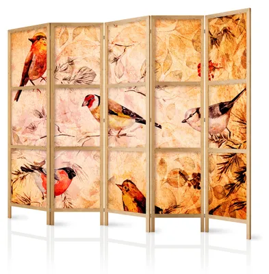 Produktbild von Muralo Japanischer PARAVENT 5-teilig Raumteiler klappbar PREMIUM-Vliesleinwand BUNTE VÖGEL für Kinderzimmer 225cmx172cm