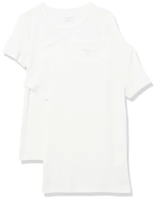 Produktbild von Amazon Essentials Damen Kurzärmeliges T-Shirt mit Rundhalsausschnitt, Schmale Passform, 2er-Pack, Weiß, M