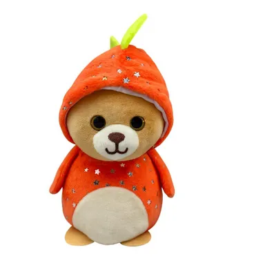 Produktbild von Kuscheltier Bär 17 cm braun mit orangem Pullover – Weiches Plüschtier Stofftier
