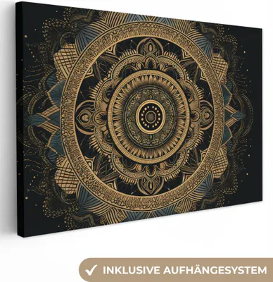 Obrázek produktu pro OneMillionCanvasses® - Obrazy na plátně - 140x90 cm, Mandala - Zlatá - Bohémská - nástěnné dekorace - Fotografie na plátně - Obraz na dřevěném rámu