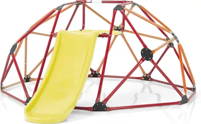 Zdjęcie produktu dla COSTWAY Kopuła wspinaczkowa Ø183 cm ze zjeżdżalnią i platformą z tkaniny, rama wspinaczkowa w kształcie kopuły do 180 kg, plac zabaw dla dzieci od 3 lat pomarańczowy, czerwony
