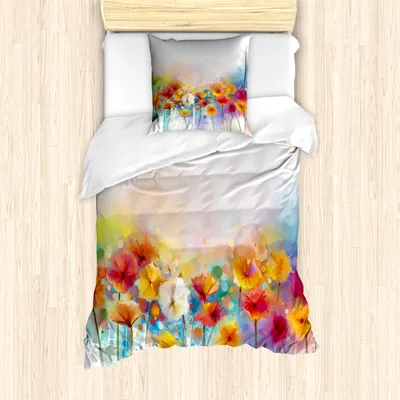 Produktbild von ABAKUHAUS Blume Mantele, Gerbera-Blumen-Blumenstrauß, Milbensicher Allergiker geeignet mit Kissenbezügen, 135 cm x 200 cm - 80 x 80 cm, Rot orange