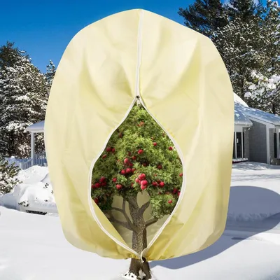 Image de Couverture de protection pour plantes, protection hivernale, 250x360 cm, beige, respirante, résistante à la déchirure, réutilisable, avec fermeture éclair et cordon de serrage