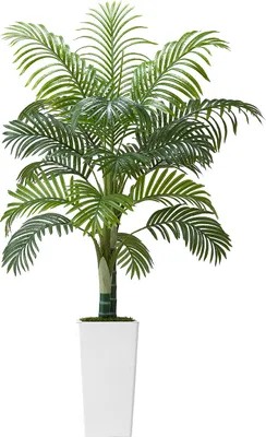 Obrázek produktu pro SucceBuy Umělá palma Areca, 1,52 m, tropická umělá rostlina s bílým, vysokým květináčem, dekorativní podlahová rostlina v květináči pro verandy, obývací pokoje, terasy, domácnosti a kanceláře