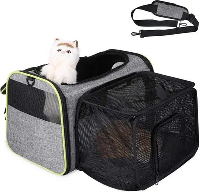 Produktbild von Famanu Tragetasche für Haustiere - Faltbare Reisetasche - 42x28x28cm mit Schulterriemen - Grau