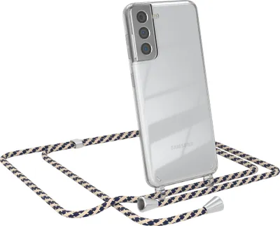 Produktbild von EAZY CASE Handykette kompatibel mit Samsung Galaxy S21 5G, Handyhülle mit Umhängeband, Handykordel, Schutzhülle Clear, Band in Beige