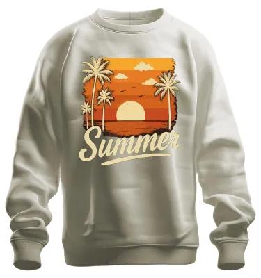 Productafbeelding van Zomers zonsondergang, palmbomen, retro, vintage, strand, vakantie, zee, uni sweatshirt, natuur, maat L