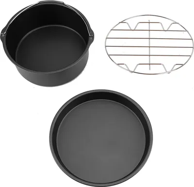 Zdjęcie produktu dla wielofunkcyjny zestaw akcesoriów do frytownicy powietrznej 8 ''3 w 1 Półka na chleb Beczka na ciasto Patelnia do pizzy (czarna)