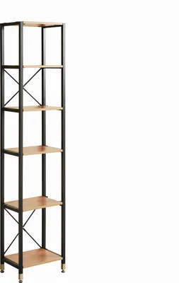 Produktbild von Möbilia Regal mit 6 Böden | MDF furniert | Gestell Metall | B 45 x T 30 x H 210 cm | natur-schwarz | 12020044 | Serie REGAL