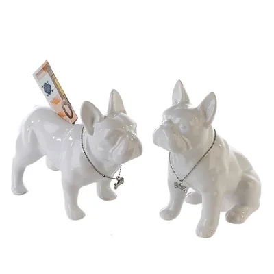 Produktbild von Gilde Spardose Bulli, 2er Set, Bulldoge, Sparschwein, Sparbüchse, Hund, Porzellan, Weiß, 96369