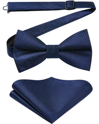 Produktbild von Fliege mit Einstecktuch Set Herren Vorgebundene Fliege Marineblau Polyester Seide Verstellbar