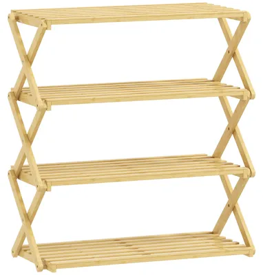 Produktbild von Schuhregal mit 4 Ebenen, Schuhablage aus Bambus,für bis zu 12 Paar Schuhe, für Eingang, Flur, 60 x 29 x 67 cm, Natur