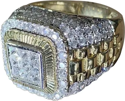 Produktbild von r Herren-Fingerring mit Strasssteinen, Hip Hop, Hochzeit, Verlobung, Schmuck, Geschenk-Golden,US 7