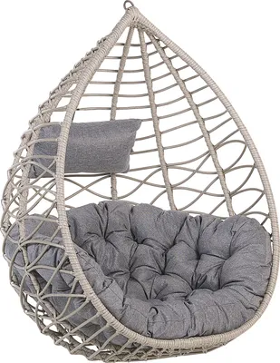 Zdjęcie produktu dla BELIANI Fotel wiszący szary rattanowy podwieszany kosz z poduchami styl boho