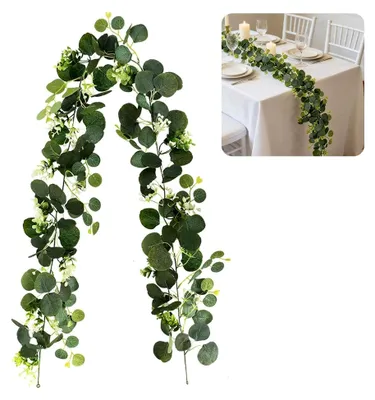 Produktbild von Eukalyptus-Girlande, 180 cm Künstliche Girlanden Eukalyptus Grün Pflanzen Girlande Kunststoff Eukalyptusblätter für Hochzeitsdekoration, Party, DIY, Tischdeko, Hintergrund