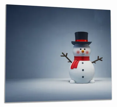 Produktbild von Wallario Herdabdeckplatte aus Glas, Größe 60 x 52 cm 1-teilig, Motiv Winterstimmung - Frecher Schneemann mit Zylinder und rotem Schal
