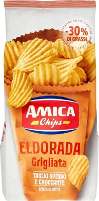 Produktbild von 5x Amica Chips Eldorada Grigliata Salzige Kartoffelchips mit gewelltem Schnitt 130g glutenfreie knusprige Kartoffel chips