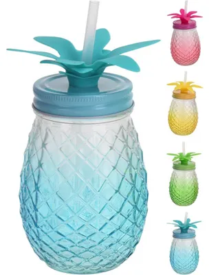 Produktbild von Hervorragendes Haushaltstrinkglas mit Strohhalm, 400 ml, Ananas
