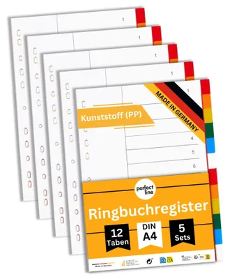 Imagen del producto de Organizador de documentos de plástico con 12 pestañas de índice, formato DIN A4, fabricado en polipropileno, juego de 12 unidades, ideal para la organización de la oficina