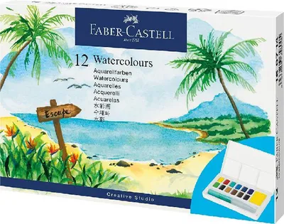 Produktbild von Faber-Castell Aquarellfarben im Näpfchen mit Pinsel 12 Stück