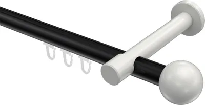 Produktbild von Interdeco Innenlaufstange / Gardinenstange mit Innenlauf Schwarz / Weiß, Typ Prestige Luino (Kugel), 20 mm Ø 1-läufig, 540 cm