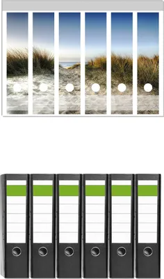 Produktbild von Wallario 6 Stück breite Ordner inkl. Klebeetiketten mit Motive Weg durch die Dünen zum Strand am Meer -  Set mit Rückenschildern / Ordnerrücken Stickern