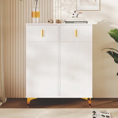 Produktbild von Merax Kommode mit Schubladen, Sideboard mit Türen,Schubkastenkommode mit Metallbeine, Schrank Highboard Schlafzimmerkommode, 82x101x35 cm, Weiß
