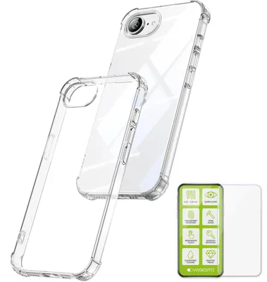 Obrázek produktu pro Pouzdro na mobil + ochranné sklo pro Apple iPhone 17e / 16e, 9H, sada z TPU, průhledné