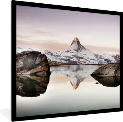 Produktbild von MuchoWow® Gerahmtes Poster Blick vom Stellisee auf das Matterhorn in der Schweiz 40x40 cm - Poster mit Schwarzem Bilderrahmen Wandposter Rahmen Foto Bilder - Mit Rahmen - Wanddekoration Schlafzimmer