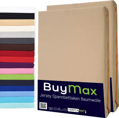Produktbild von DOPPELPACK Jersey Spannbettlaken 100% Baumwolle Spannbetttuch in Farbe Sand, Größe 80x200 cm