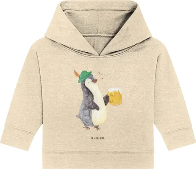 Produktbild von Mr. & Mrs. Panda Organic Baby Hoodie Pinguin Bier 12. - 18. Monat - Natural Raw - Geschenk, , Kapuzensweatshirt, Beschwippst, Kapuzenshirt, Feierabend