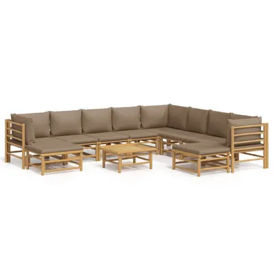 Produktbild von vidaXL 11-tlg. Garten-Lounge-Set mit Kissen Taupe Bambus