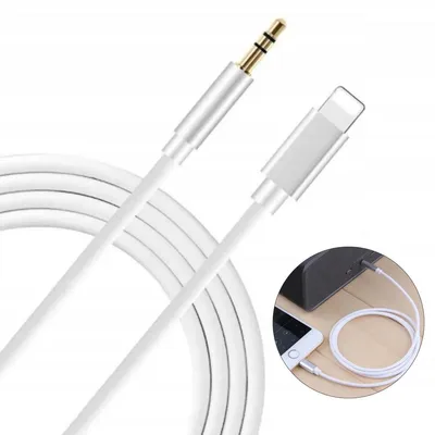 Produktbild von Lightning auf 3,5mm AUX Adapter Kabel, 1m, Kompatibel mit iPhone & iPad, Plug & Play, Vergoldete Stecker, Weiß