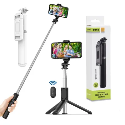 Zdjęcie produktu dla Techsuit Kij do selfie (Q01) sterowania Bluetooth statywowym - biały