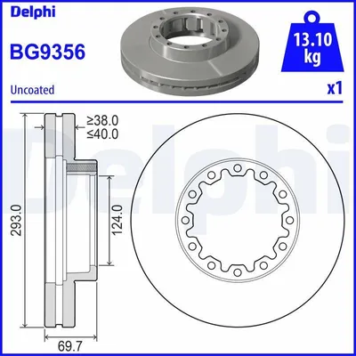 Produktbild von DELPHI Bremsscheibe BG9356 belüftet, 293 mm Außendurchmesser, 40 mm Dicke, 69,7 mm Höhe